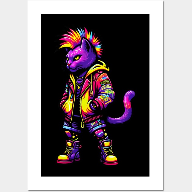 male Neon Punk Cat Punks Not Dead Wall Art by OddHouse